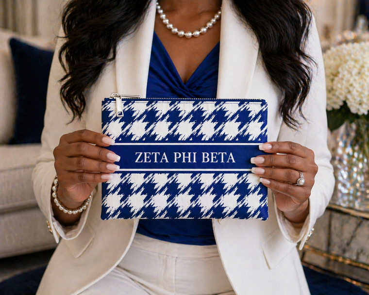 Zeta Phi Beta pouch- houndstooth