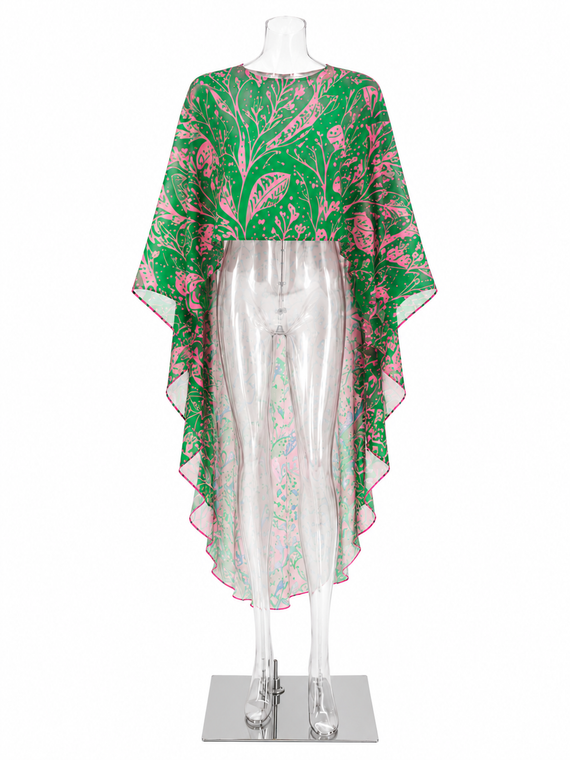 Cowrie High-low overlay - Green & pink
