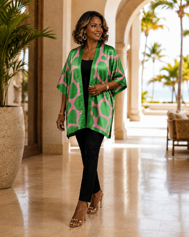 Palm Court Kaftan - Pink & light Green| SHIPS STARTING 7/26