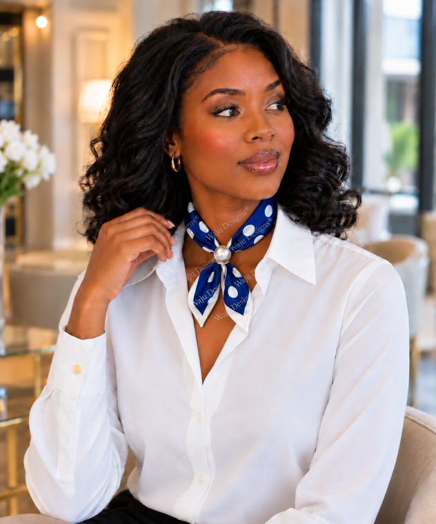 Zeta Phi Beta Scarf- polka dot magnetic closure, blue base