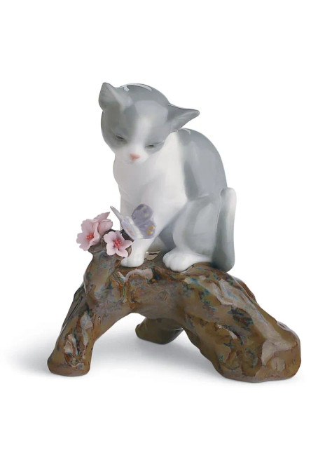 Lladro Blossoms For The Kitten Cat Figurine