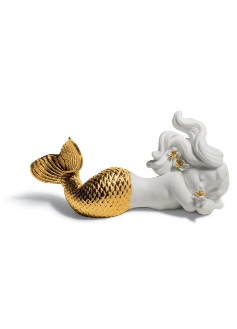Lladro Day Dreaming at Sea Mermaid Figurine. Golden Lustre