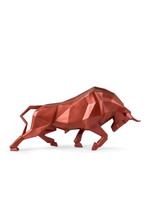 Lladro Bull Sculpture. Metallic red