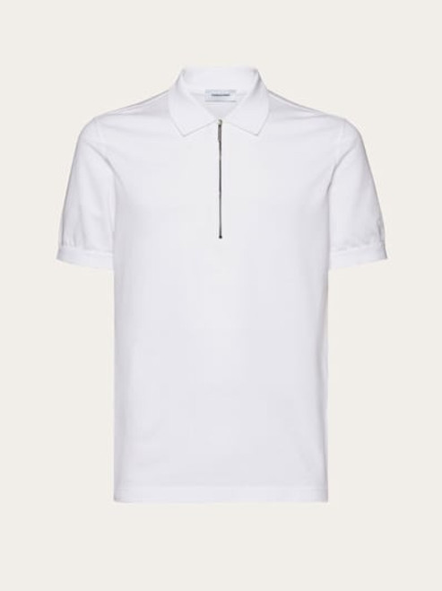 Ferragamo Polo with Zip Collar White