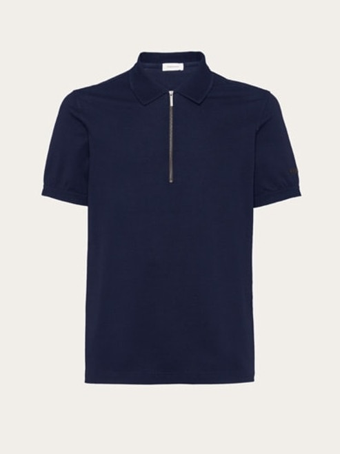 Ferragamo Polo with Zip Collar Blue