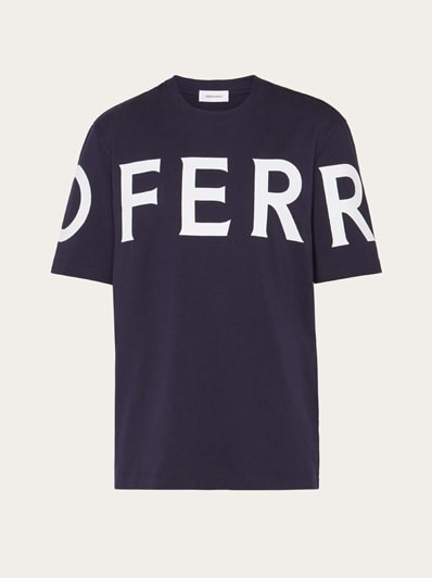 Ferragamo Short Sleeve T-Shirt with Graphic logo Blue