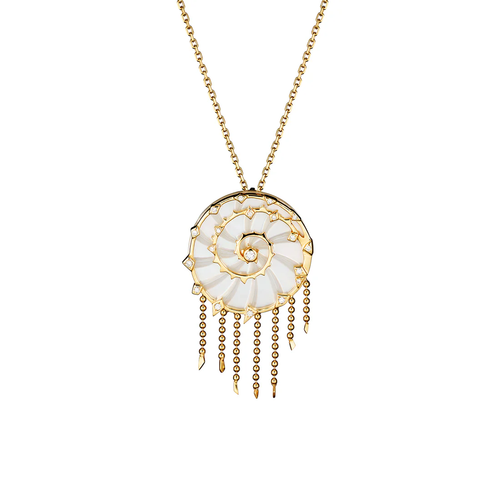 Akillis Talisman Harmony Dream Catcher Necklace Yellow Gold, Mother of Pearl & Diamonds | PTL0011