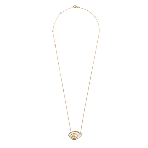 Akillis Talisman Protection Eye Necklace Yellow Gold, Mother of Pearl & Diamonds | PTL0010