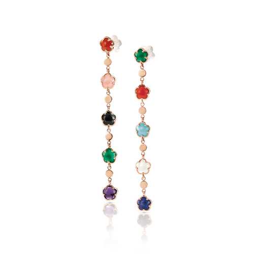 Pasquale Bruni Figlia dei Fiori earrings in 18k rose gold with multicolour gems, ref. 16703R, at Little Europe Jewellers St. Maarten