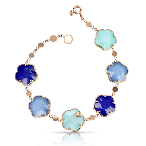 Pasquale Bruni Petit Joli In The Blue bracelet in 18k rose gold with Blue Moon and Sea Moon gems, ref. 16539R, at Little Europe Jewellers St. Maarten