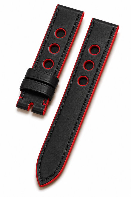 Black & Red Racing Leather Watch Strap