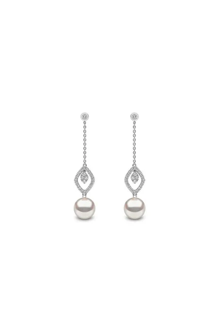 Yoko Earrings in White Gold With White Brilliant Diamonds & Fresh Water Pearl.