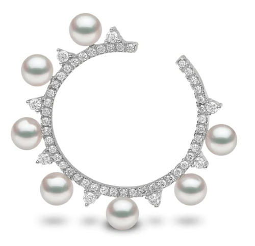 Yoko Earrings Sleek 18ct White Gold, Pearl & Diamond Set Circle Hoop