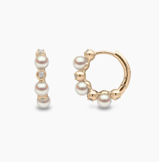 Yoko Earrings Eclipse 18K Gold Pearl and Diamond Hoop Astral