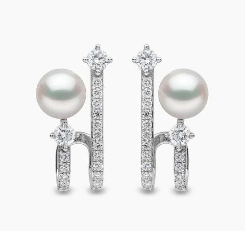 Yoko 18 K White Gold Akoya Gold Pearl Spiral Diamond Hoop Earrings