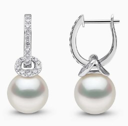 Yoko Jazz 18K Gold Pearl and Diamond Link Hoop Earrings