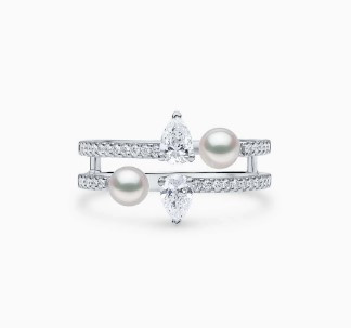 Yoko Baby Glitz 18K Gold Akoya Pearl and Princess-Cut Diamond Open Ring