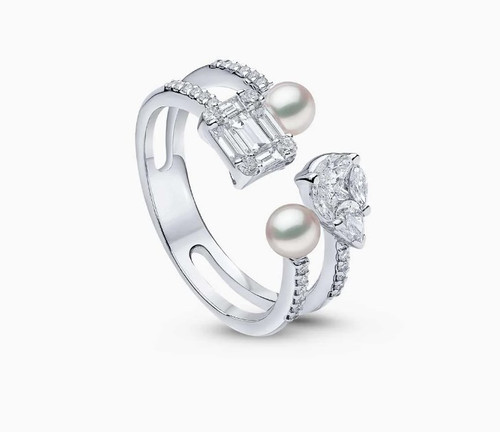 Yoko Baby Glitz 18K Gold Akoya Pearl and Multi Diamond Open Ring