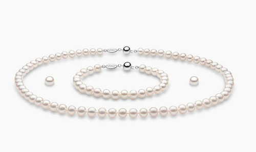 Yoko Classic White Freshwater Pearl Necklace, Bracelet & Earring Set in 18k Gold