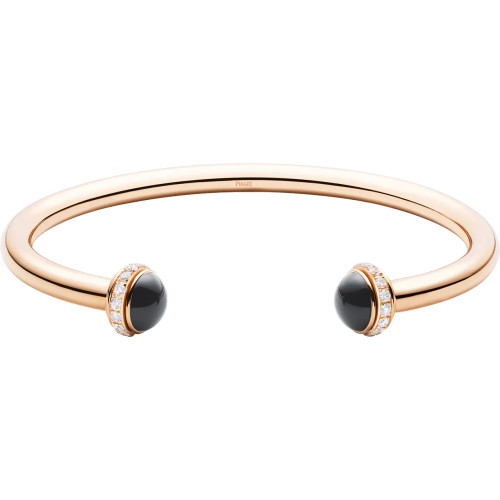 Piaget Possession Open Bangle Bracelet Rose Gold 30 Diamonds Onyx