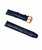 Reservoir dark blue alligator-grain leather watch strap 20/18mm with polished gold pin buckle, shown at an angle