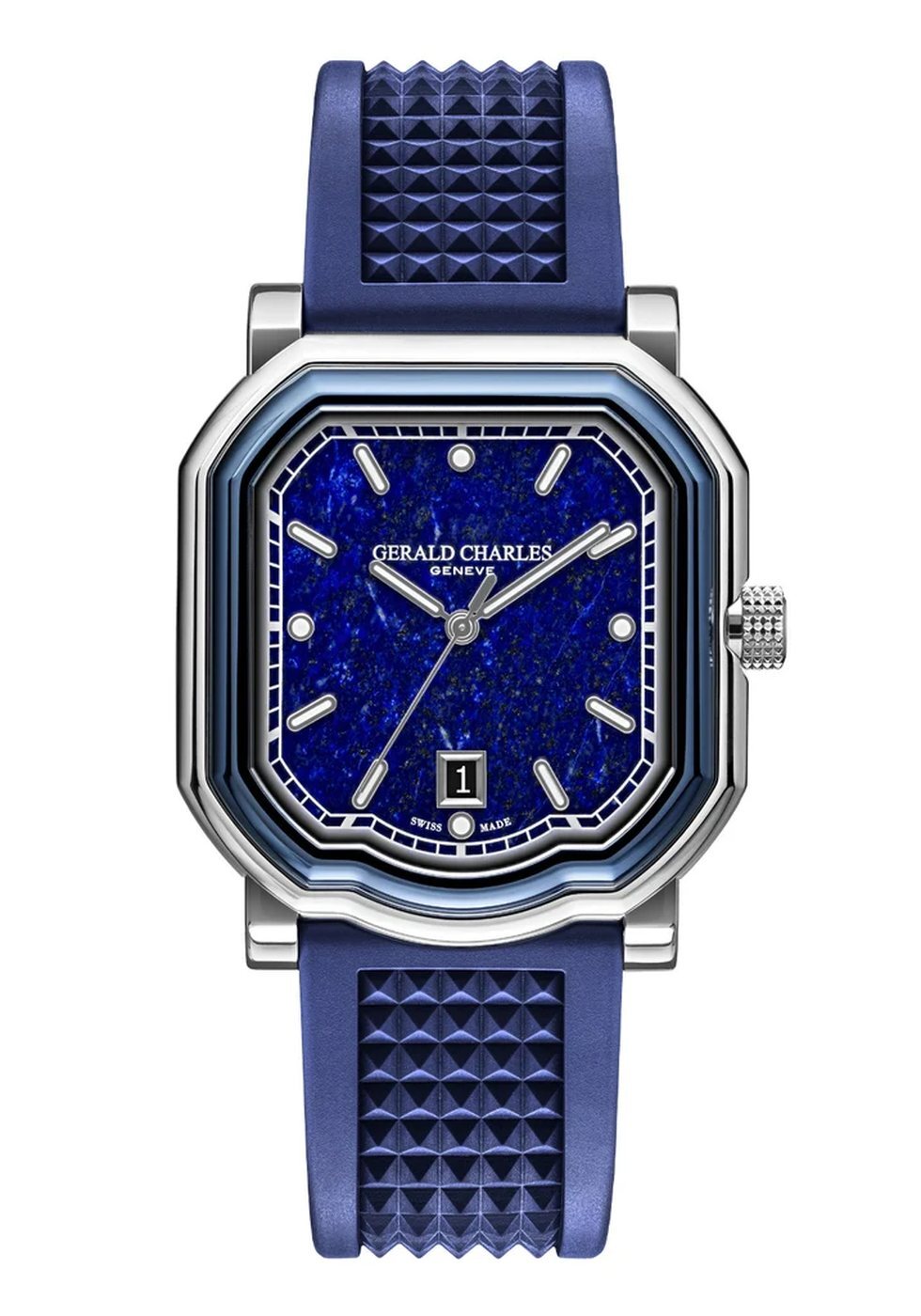 Gerald Charles Maestro 2.0 Ultra-Thin in steel with a deep blue lapis lazuli stone dial, shown face-on.
