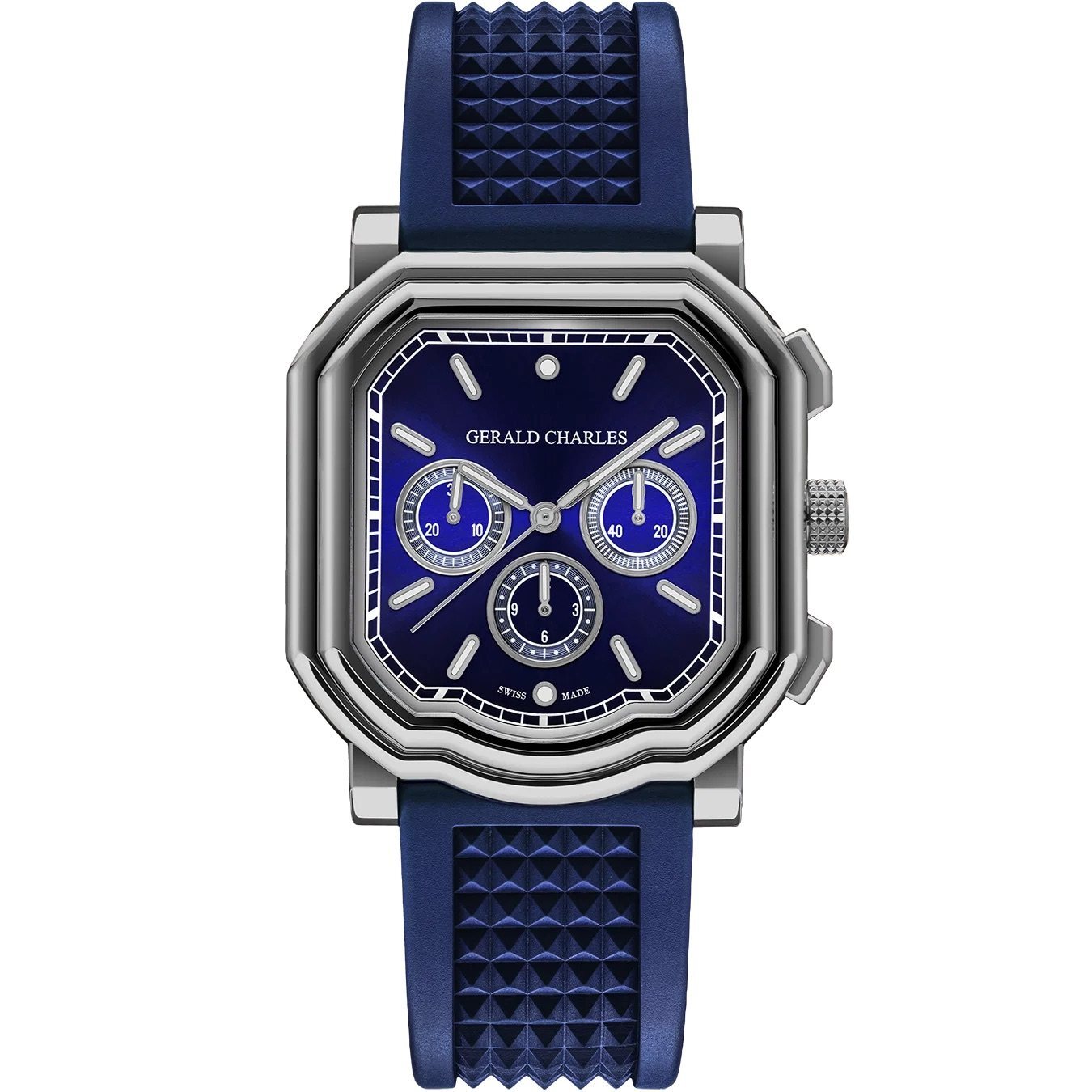 Gerald Charles Maestro 3.0 Chronograph in titanium with a royal blue dial and three subdials, shown face-on.