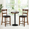 2 Pieces Counter Height Chair Set with Leather Seat and Rubber Wood Legs