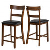 2 Pieces Counter Height Chair Set with Leather Seat and Rubber Wood Legs