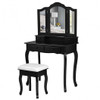 4 Drawers Wood Mirrored Vanity Dressing Table with Stool-Black