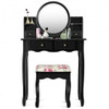 Makeup Vanity Table Set Girls Dressing Table with Drawers Oval Mirror-Black