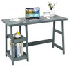 Wooden Trestle Computer Desk with 2-Tier Removable Shelves-Gray