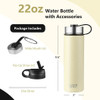 22 Oz Double-walled Insulated Stainless Steel Water Bottle with 2 Lids and Straw-Beige