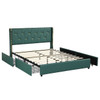 Full Size Green/Gold Linen Headboard 4 Drawer Storage Platform Bed