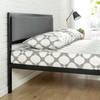King size Metal Platform Bed Frame with Wood Slats and Upholstered Headboard