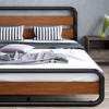 Queen Heavy Duty Modern Industrial Metal Wood Platform Bed Frame with Headboard