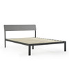 Queen Size Grey Soft Fabric Metal Headboard Platform Bed Wooden Slats