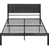 Queen Metal Platform Bed Frame with Gray Button Tufted Upholstered Headboard