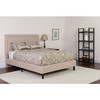 Queen Beige Upholstered Platform Bed Frame with Button Tufted Headboard