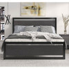 Queen Black Metal Platform Bed Frame with Wood Panel Headboard and Footboard