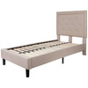Twin Beige Fabric Upholstered Platform Bed with Button Tufted Headboard