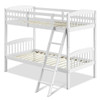 Twin over Twin Wooden Bunk Bed with Ladder in White Wood Finish