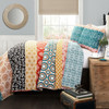 Full/Queen size Cotton 3 Piece Reversible Teal Orange Bohemian Stripe Quilt Set