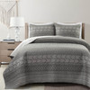 King Size Scandinavian Dark Grey Chevron Stripe Reversible Cotton Quilt Set