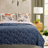 King 3 Piece Blue Beige Birds Animals Floral Microfiber Reversible Quilt Set