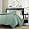 King size Seafoam Green Blue Coverlet Set with Quilted Floral Pattern