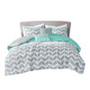 Twin/Twin XL Reversible Comforter Set in Grey White Aqua Teal Chevron Stripe