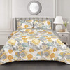 Full/Queen 3 Piece Reversible Yellow Grey Teal Floral Leaves Cotton Quilt Set