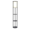 Modern Asian Style Round Shelf Floor Lamp in Black with White Shade
