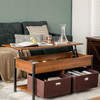 FarmHouse Brown Lift-Top Multi Purpose Coffee Table with 2 Storage Drawers Bins
